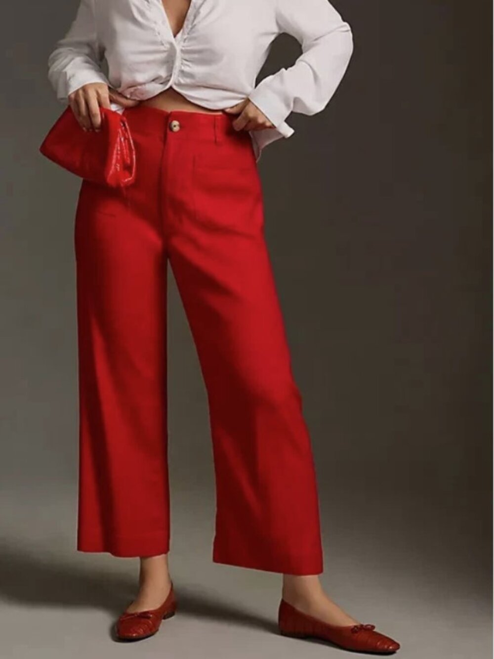 Anthropologie | Maeve The Colette Pants Linen Blend Wide Leg Red Size 26 - Picture 2 of 11